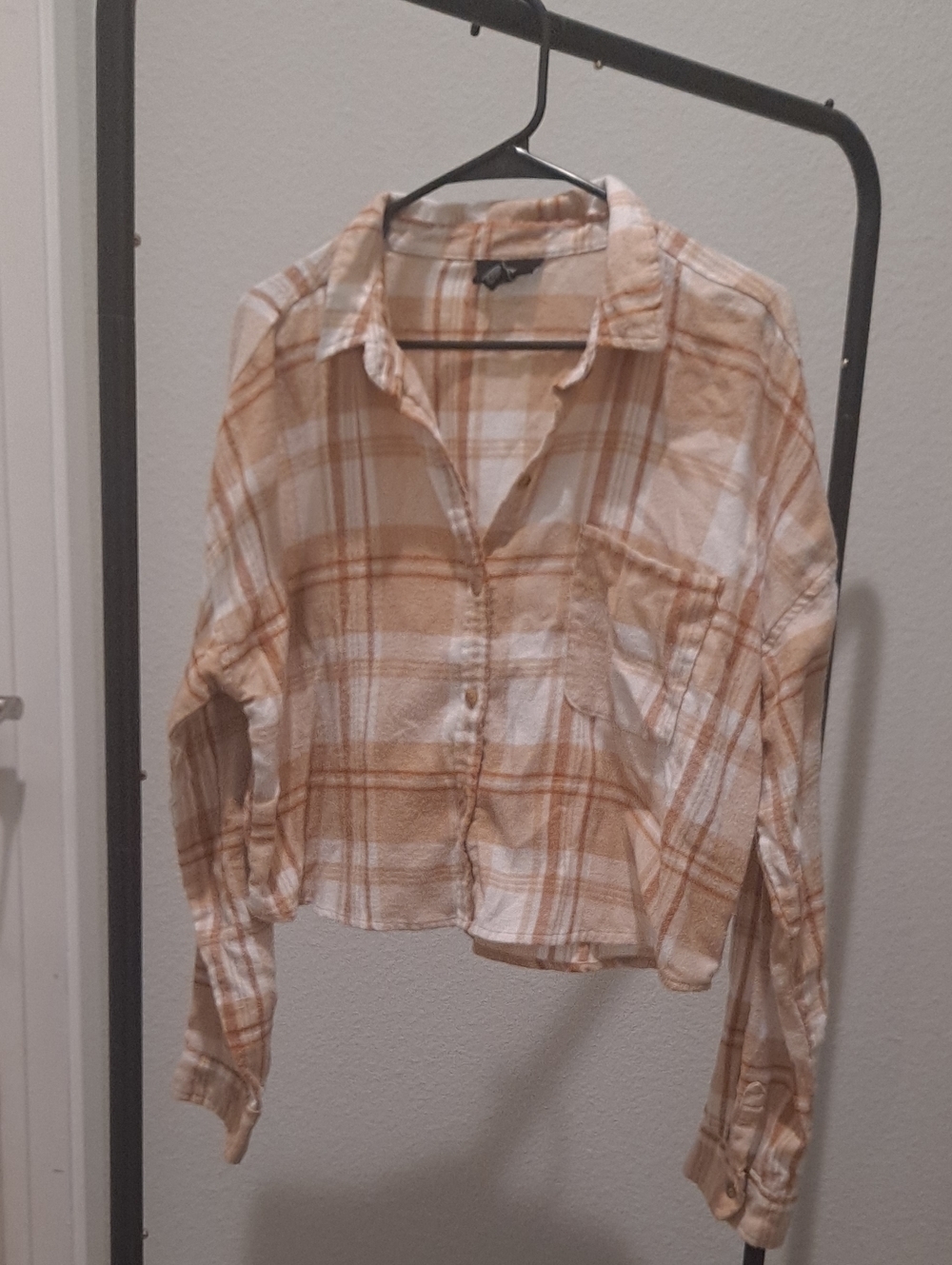Women's Light Orange Plaid Button-Down Shirt